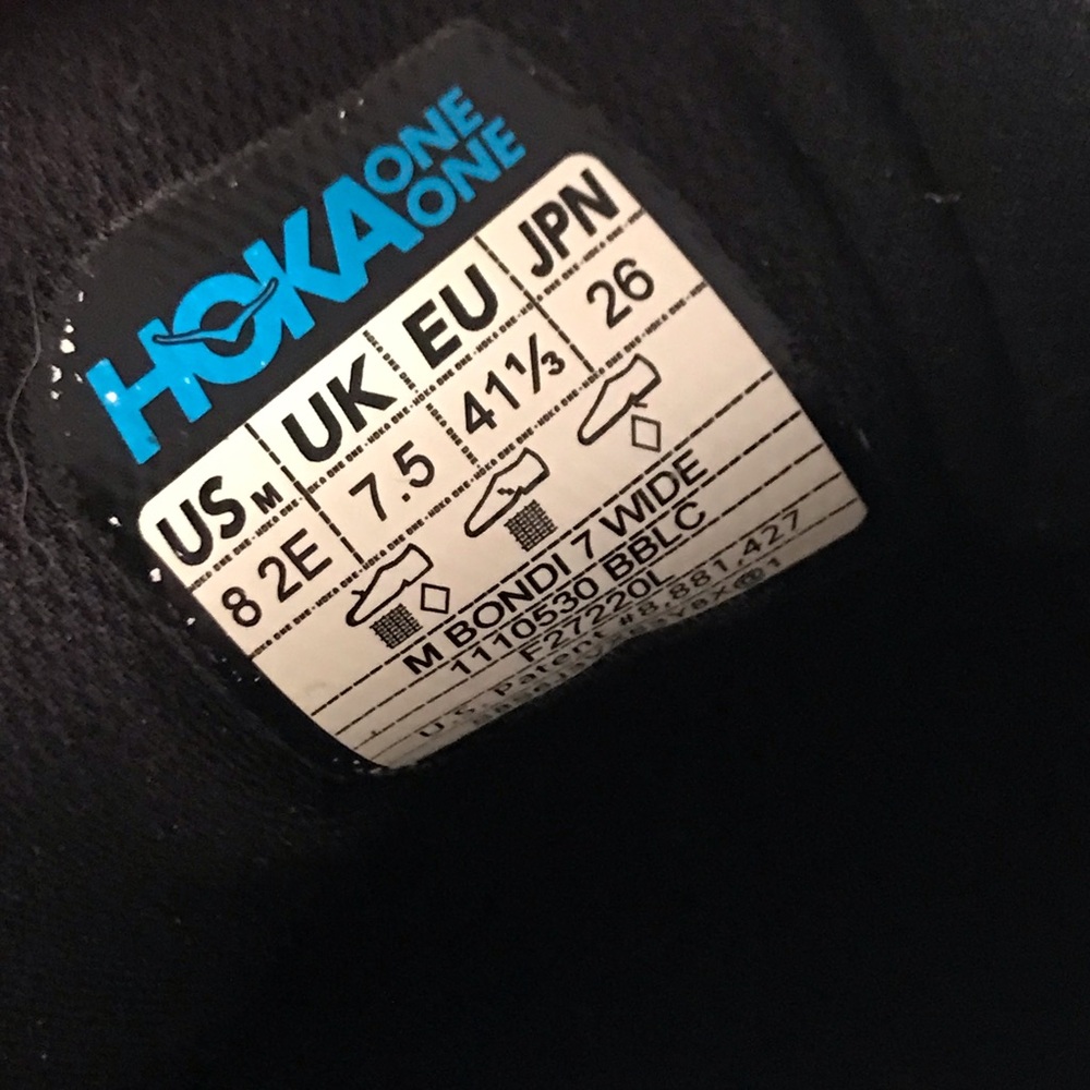 Men’s 8 / 2E / EE Wide HOKA Bondi 7 Black on Black Athletic Running Sneakers - Picture 9 of 14